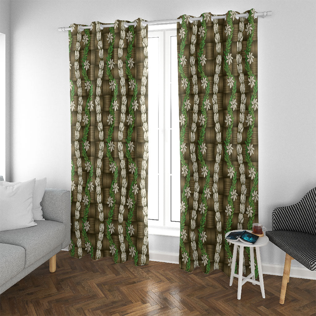 Pikake Maile Tiare Lei Window Curtain Natural Lauhala Pattern LT01 With Grommets Brown - Polynesian Pride