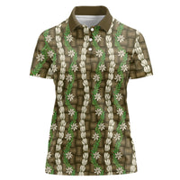 Pikake Maile Tiare Lei Women Polo Shirt Natural Lauhala Pattern LT01 Female Brown - Polynesian Pride