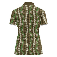 Pikake Maile Tiare Lei Women Polo Shirt Natural Lauhala Pattern LT01 - Polynesian Pride