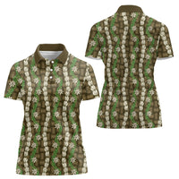 Pikake Maile Tiare Lei Women Polo Shirt Natural Lauhala Pattern LT01 - Polynesian Pride