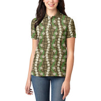 Pikake Maile Tiare Lei Women Polo Shirt Natural Lauhala Pattern LT01 - Polynesian Pride