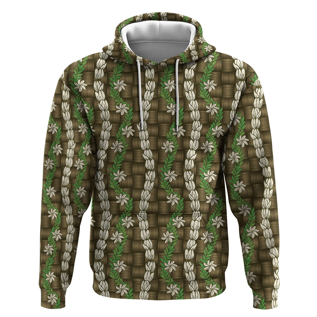 Pikake Maile Tiare Lei Zip Hoodie Natural Lauhala Pattern LT01 Pullover Hoodie Brown - Polynesian Pride