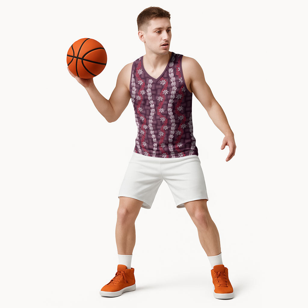 Pikake Maile Tiare Lei Basketball Jersey Akala Lauhala Pattern LT01 - Polynesian Pride