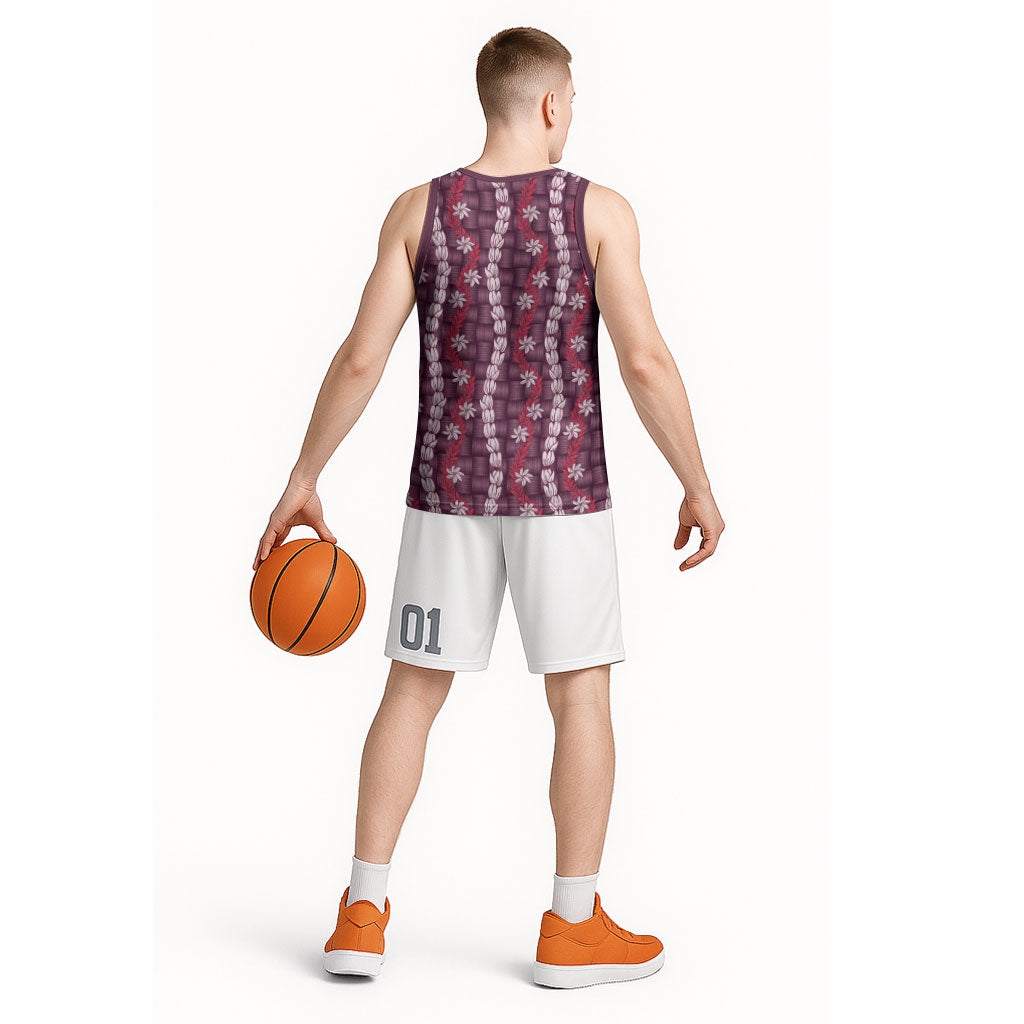 Pikake Maile Tiare Lei Basketball Jersey Akala Lauhala Pattern LT01 - Polynesian Pride
