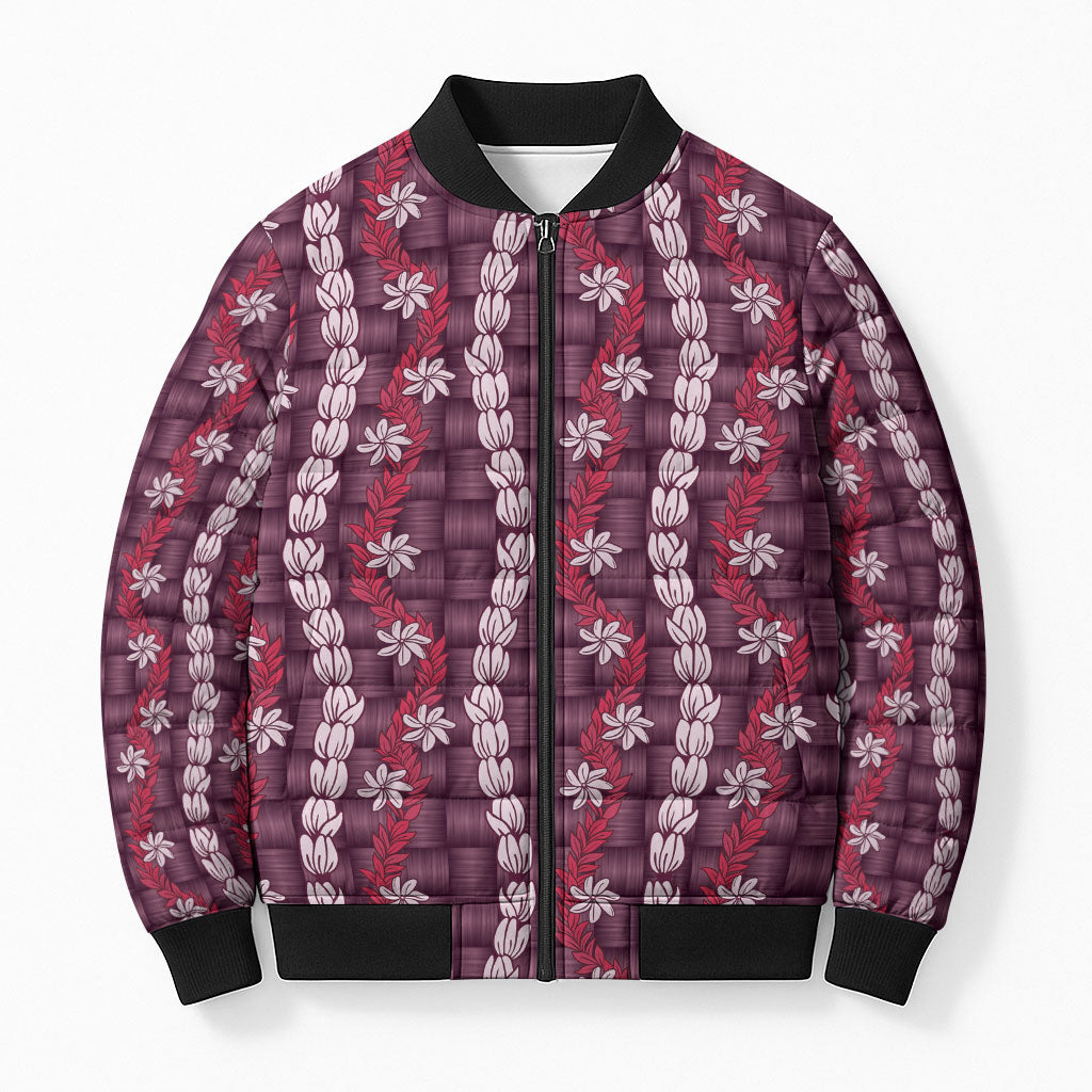 Pikake Maile Tiare Lei Bomber Puffer Jacket Akala Lauhala Pattern LT01 Unisex Pink - Polynesian Pride