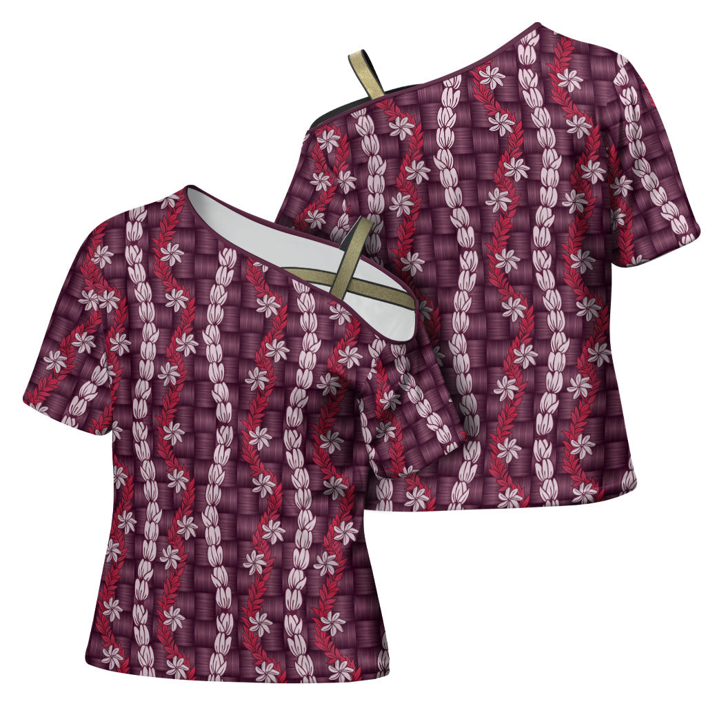 Pikake Maile Tiare Lei Cross Shoulder Shirt Akala Lauhala Pattern LT01 - Polynesian Pride