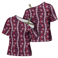 Pikake Maile Tiare Lei Cross Shoulder Shirt Akala Lauhala Pattern LT01 - Polynesian Pride
