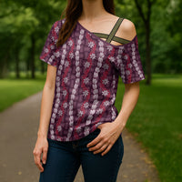 Pikake Maile Tiare Lei Cross Shoulder Shirt Akala Lauhala Pattern LT01 - Polynesian Pride