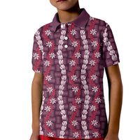 Pikake Maile Tiare Lei Kid Polo Shirt Akala Lauhala Pattern LT01 Kid Pink - Polynesian Pride