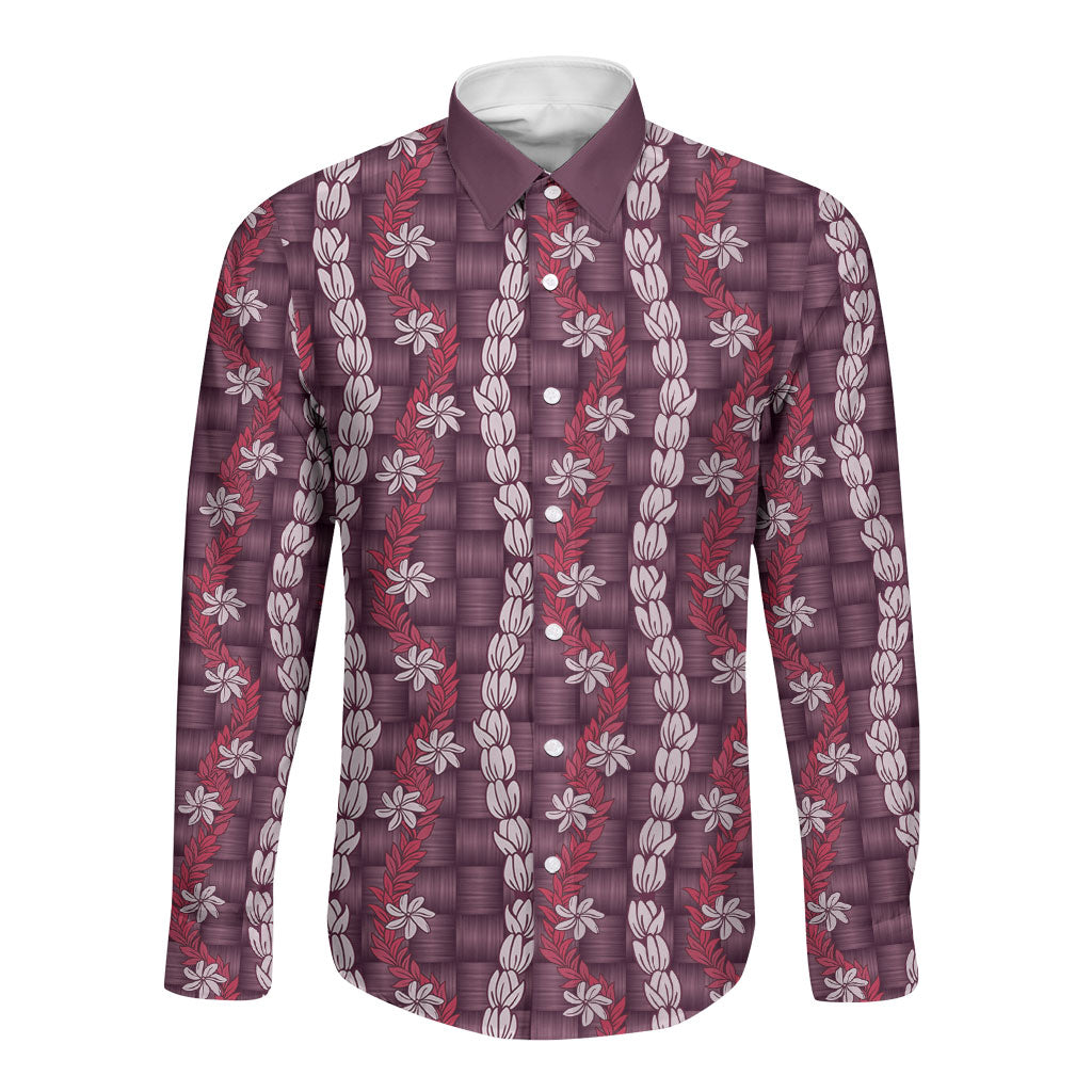 Pikake Maile Tiare Lei Long Sleeve Button Shirt Akala Lauhala Pattern LT01 Unisex Pink - Polynesian Pride