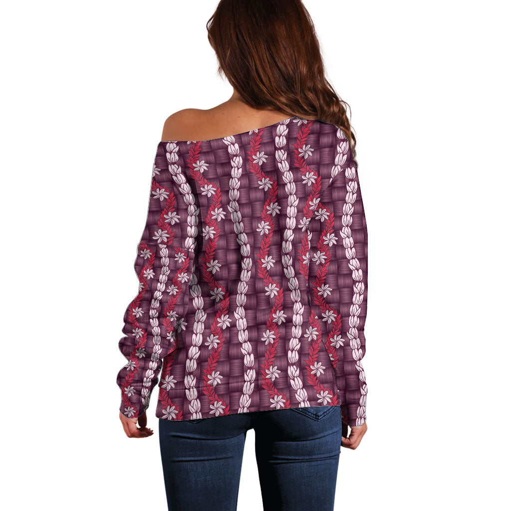 Pikake Maile Tiare Lei Off Shoulder Sweater Akala Lauhala Pattern LT01 - Polynesian Pride