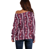 Pikake Maile Tiare Lei Off Shoulder Sweater Akala Lauhala Pattern LT01 - Polynesian Pride