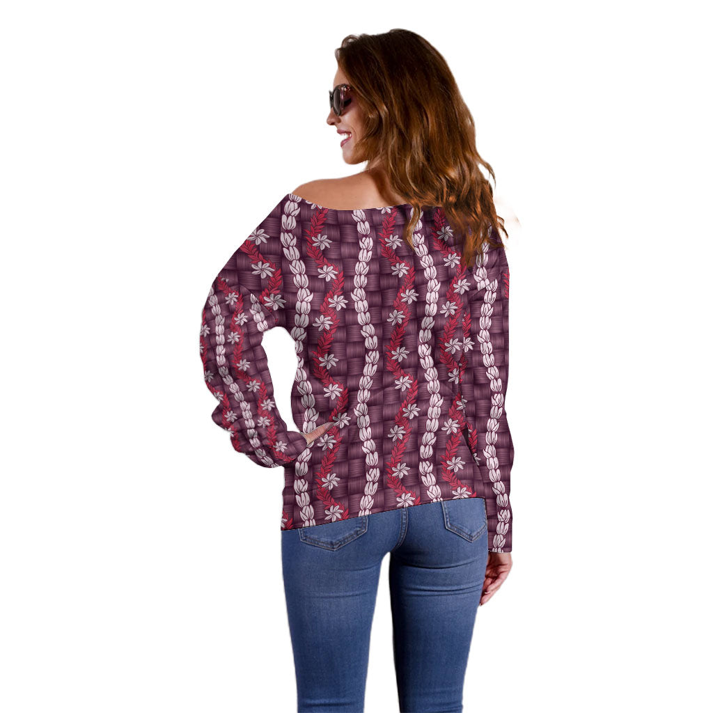Pikake Maile Tiare Lei Off Shoulder Sweater Akala Lauhala Pattern LT01 - Polynesian Pride