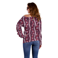 Pikake Maile Tiare Lei Off Shoulder Sweater Akala Lauhala Pattern LT01 - Polynesian Pride