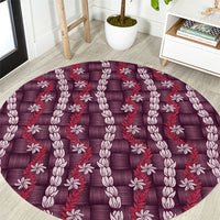 Pikake Maile Tiare Lei Round Carpet Akala Lauhala Pattern LT01 Pink - Polynesian Pride
