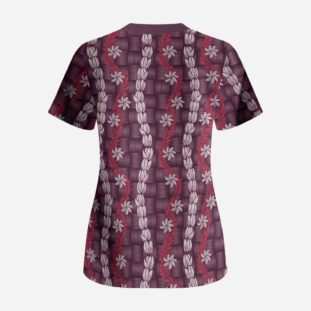 Pikake Maile Tiare Lei Scrub Top Akala Lauhala Pattern LT01 - Polynesian Pride