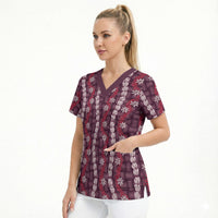 Pikake Maile Tiare Lei Scrub Top Akala Lauhala Pattern LT01 - Polynesian Pride