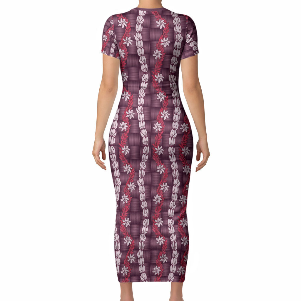 Pikake Maile Tiare Lei Short Sleeve Bodycon Dress Akala Lauhala Pattern LT01 - Polynesian Pride