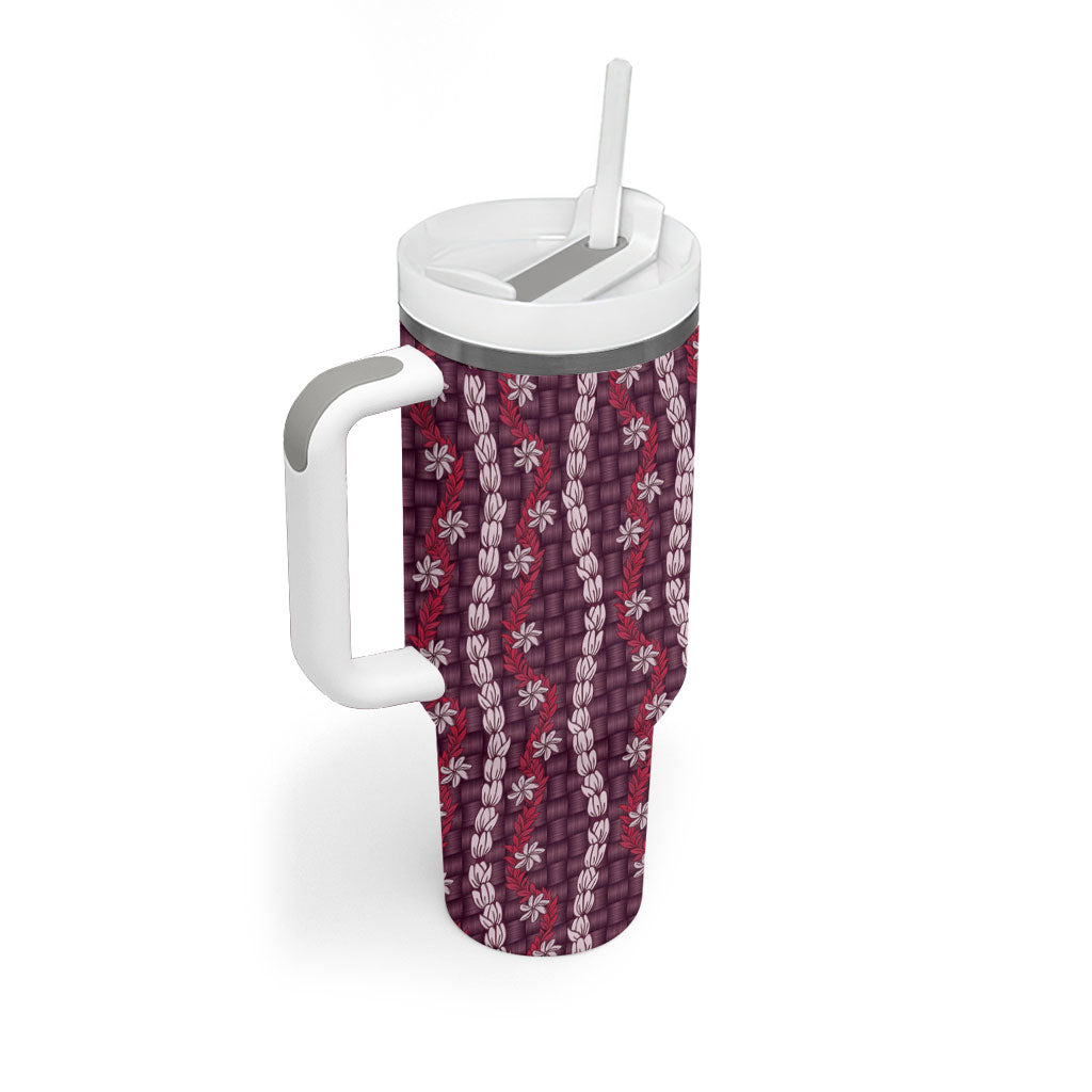 Pikake Maile Tiare Lei Tumbler With Handle Akala Lauhala Pattern LT01 - Polynesian Pride