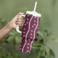 Pikake Maile Tiare Lei Tumbler With Handle Akala Lauhala Pattern LT01 - Polynesian Pride