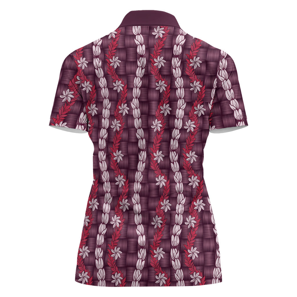 Pikake Maile Tiare Lei Women Polo Shirt Akala Lauhala Pattern LT01 - Polynesian Pride