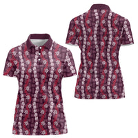 Pikake Maile Tiare Lei Women Polo Shirt Akala Lauhala Pattern LT01 - Polynesian Pride