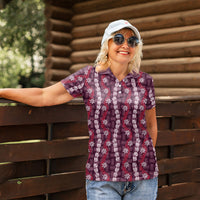 Pikake Maile Tiare Lei Women Polo Shirt Akala Lauhala Pattern LT01 - Polynesian Pride