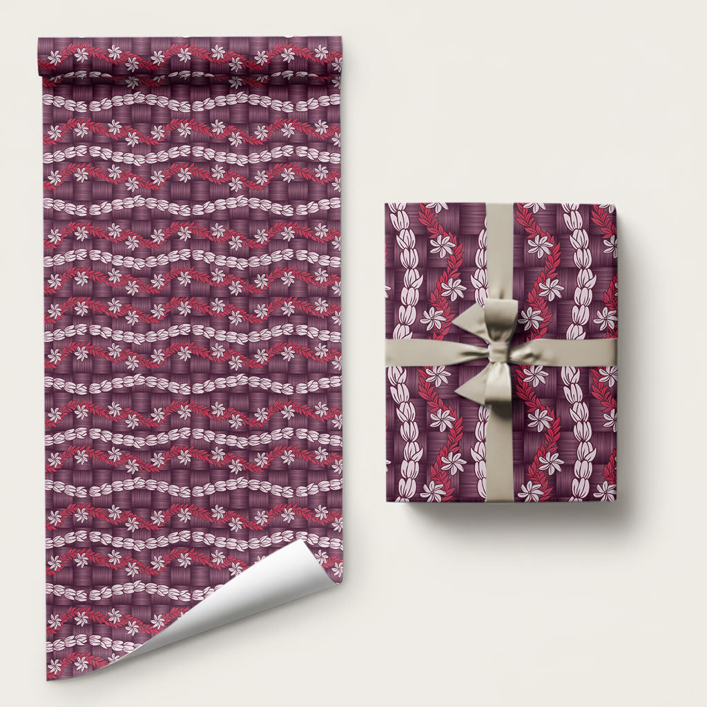 Pikake Maile Tiare Lei Wrapping Paper Akala Lauhala Pattern LT01 58" × 23" Pink - Polynesian Pride