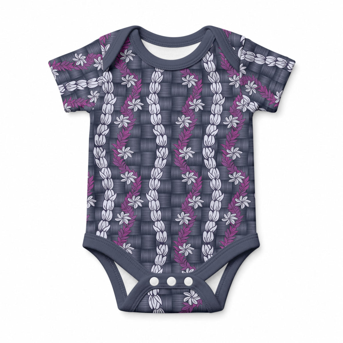 Pikake Maile Tiare Lei Baby Onesie Poni Lauhala Pattern LT01 Purple - Polynesian Pride