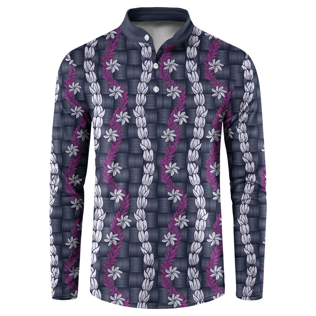 Pikake Maile Tiare Lei Button Sweatshirt Poni Lauhala Pattern LT01 Purple - Polynesian Pride