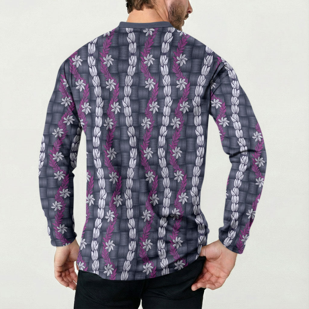 Pikake Maile Tiare Lei Button Sweatshirt Poni Lauhala Pattern LT01 - Polynesian Pride