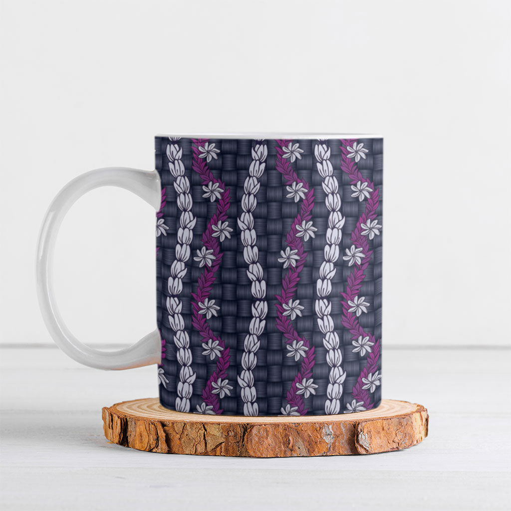 Pikake Maile Tiare Lei Ceramic Mug Poni Lauhala Pattern LT01 Purple - Polynesian Pride