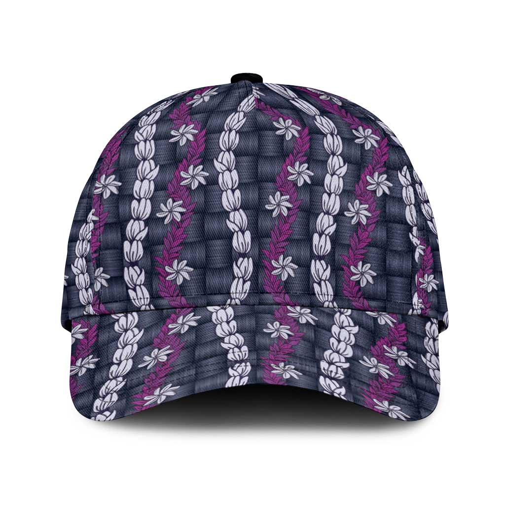 Pikake Maile Tiare Lei Classic Cap Poni Lauhala Pattern LT01 Universal Fit Purple - Polynesian Pride