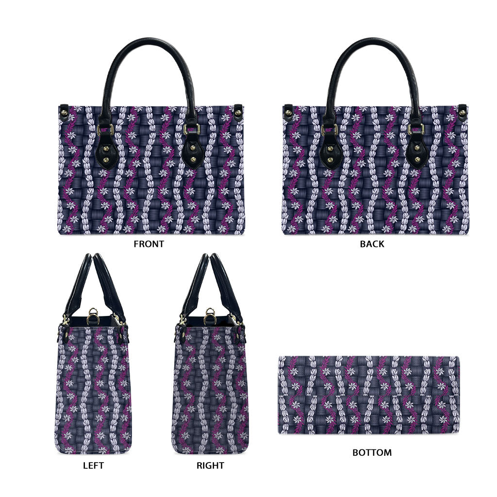 Pikake Maile Tiare Lei Leather Bag Poni Lauhala Pattern LT01 - Polynesian Pride