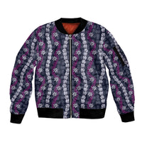 Pikake Maile Tiare Lei Sleeve Zip Bomber Jacket Poni Lauhala Pattern LT01 Unisex Purple - Polynesian Pride