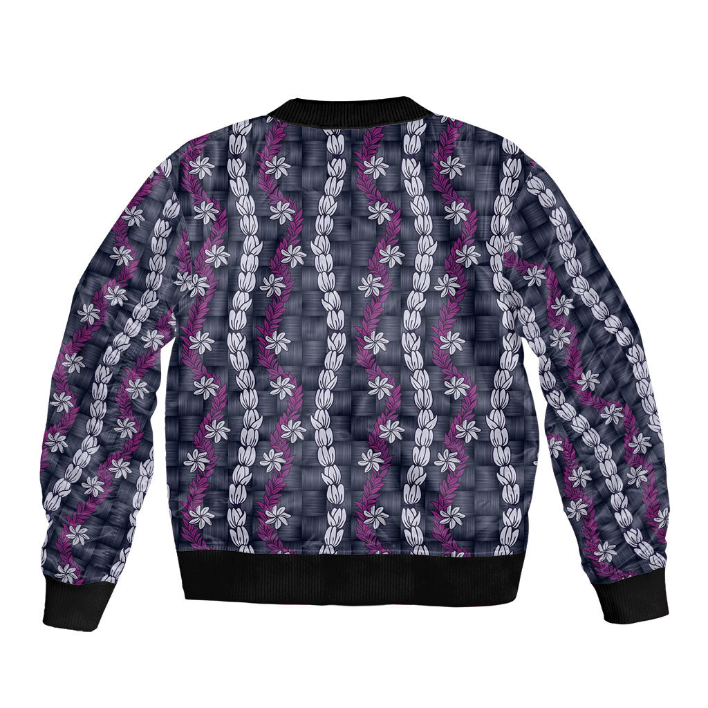 Pikake Maile Tiare Lei Sleeve Zip Bomber Jacket Poni Lauhala Pattern LT01 - Polynesian Pride