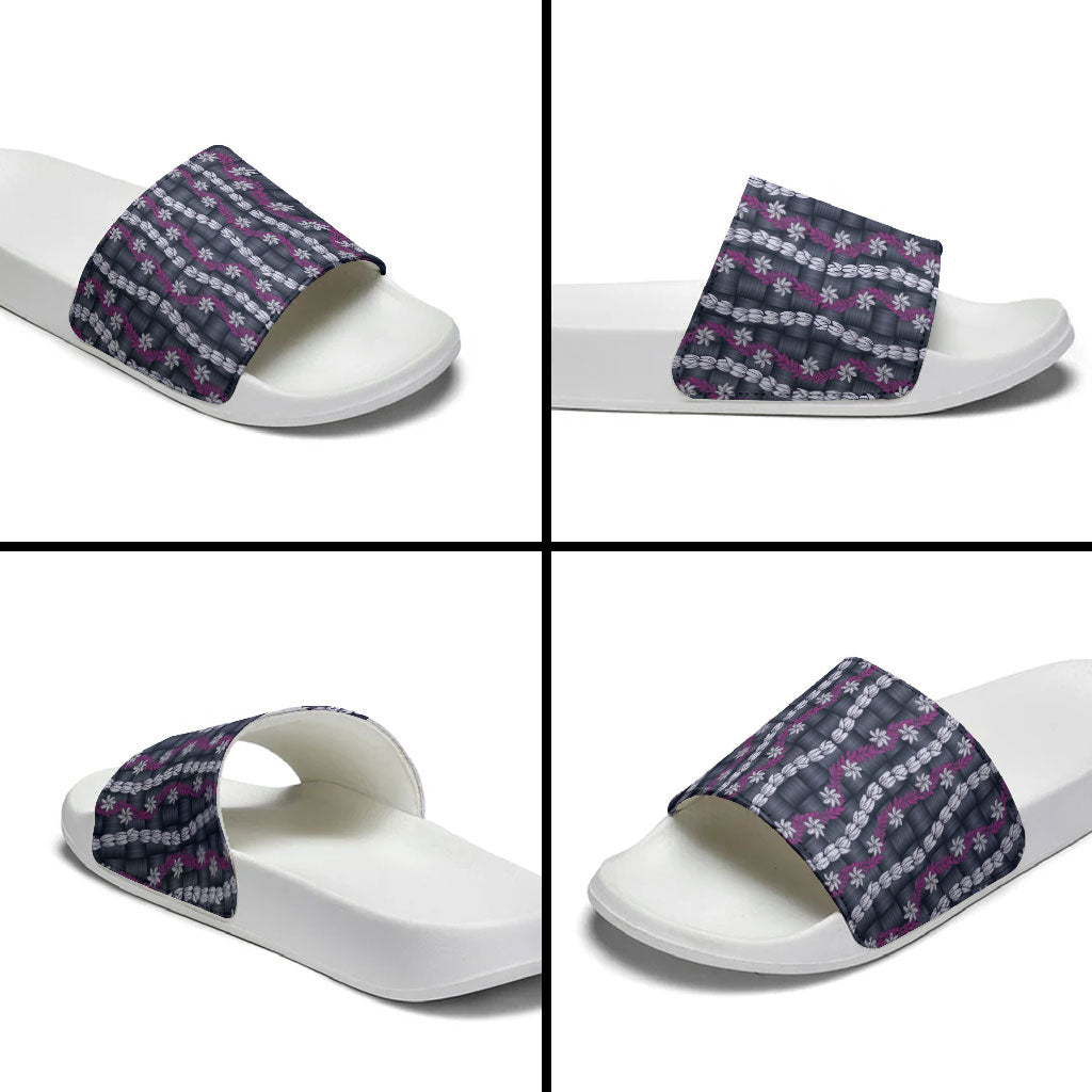 Pikake Maile Tiare Lei Slide Sandals Poni Lauhala Pattern LT01 - Polynesian Pride