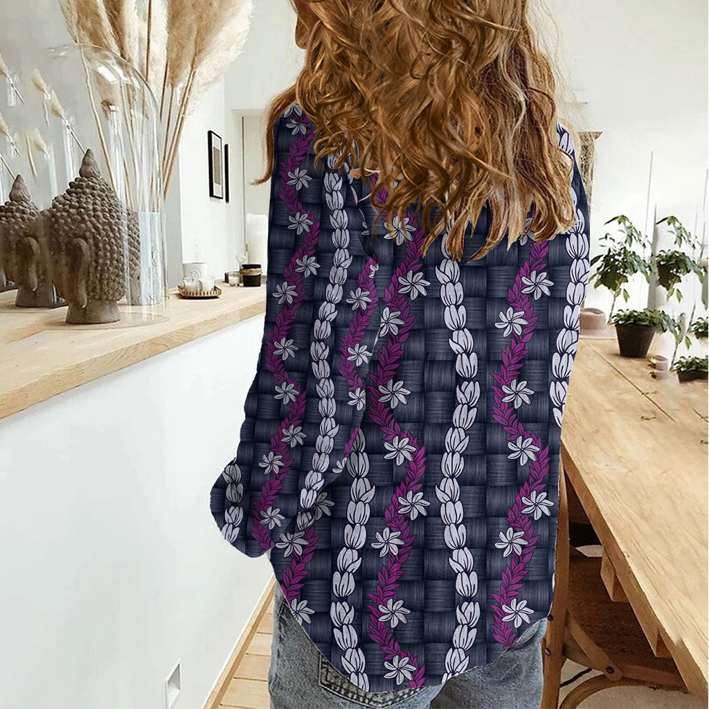 Pikake Maile Tiare Lei Women Casual Shirt Poni Lauhala Pattern LT01 - Polynesian Pride