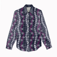 Pikake Maile Tiare Lei Women Casual Shirt Poni Lauhala Pattern LT01 - Polynesian Pride