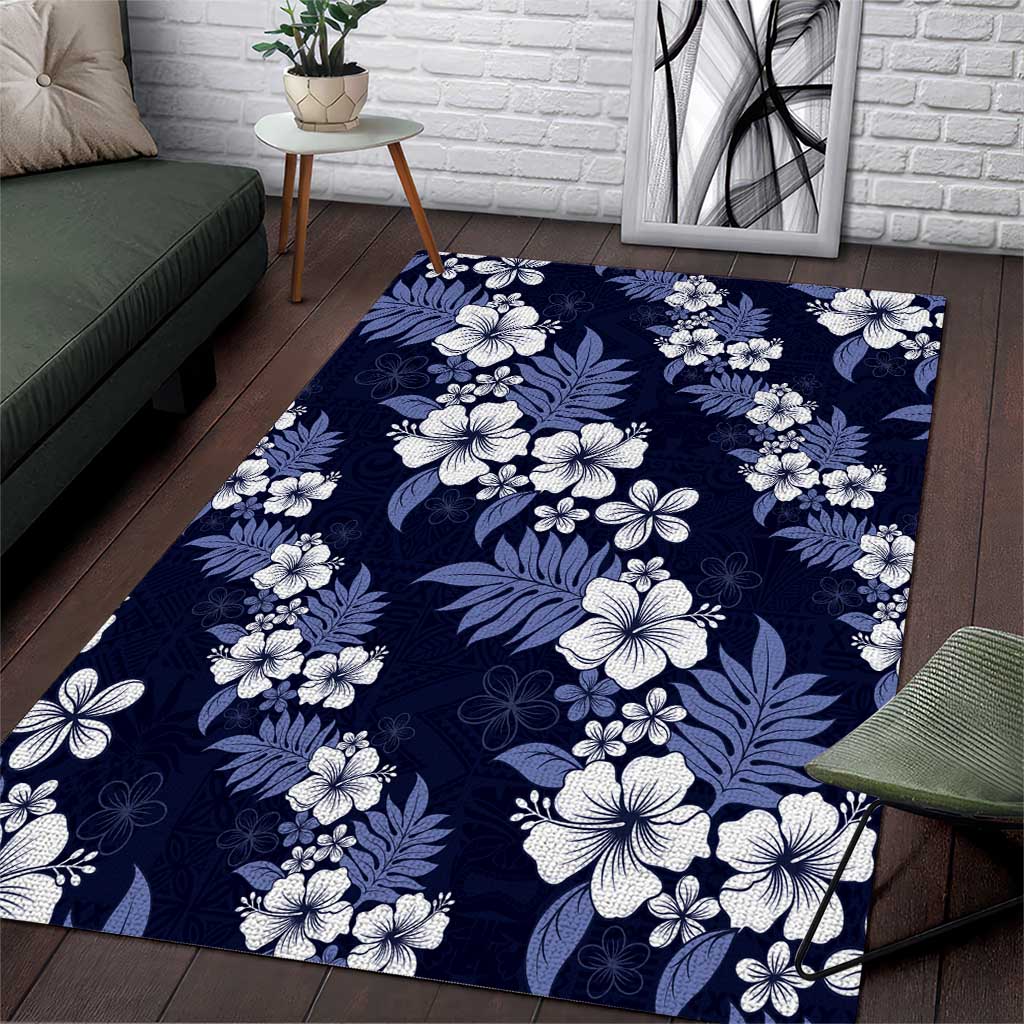 Hawaiian Hibiscus Tribal Floral Blue Area Rug Polynesian Tapa Pattern LT01 Blue - Polynesian Pride