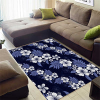 Hawaiian Hibiscus Tribal Floral Blue Area Rug Polynesian Tapa Pattern LT01 - Polynesian Pride