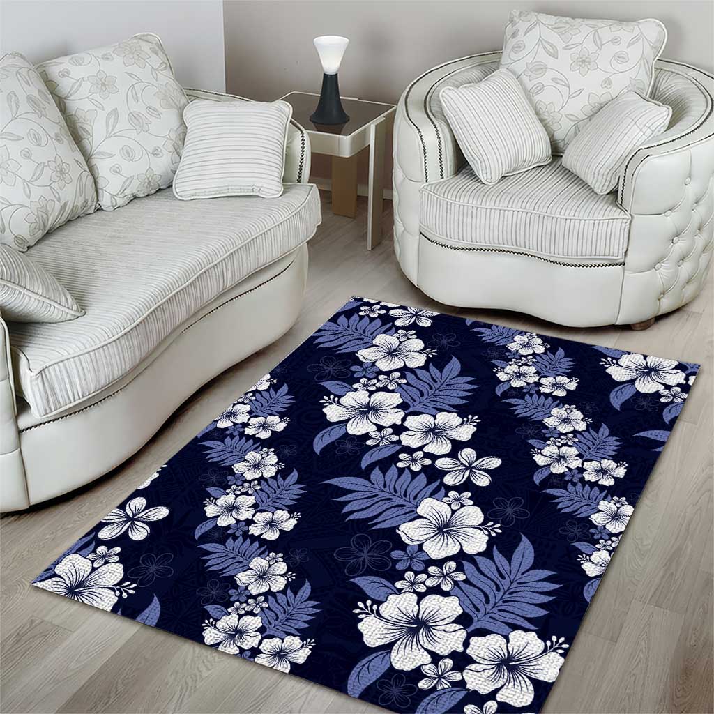 Hawaiian Hibiscus Tribal Floral Blue Area Rug Polynesian Tapa Pattern LT01 - Polynesian Pride
