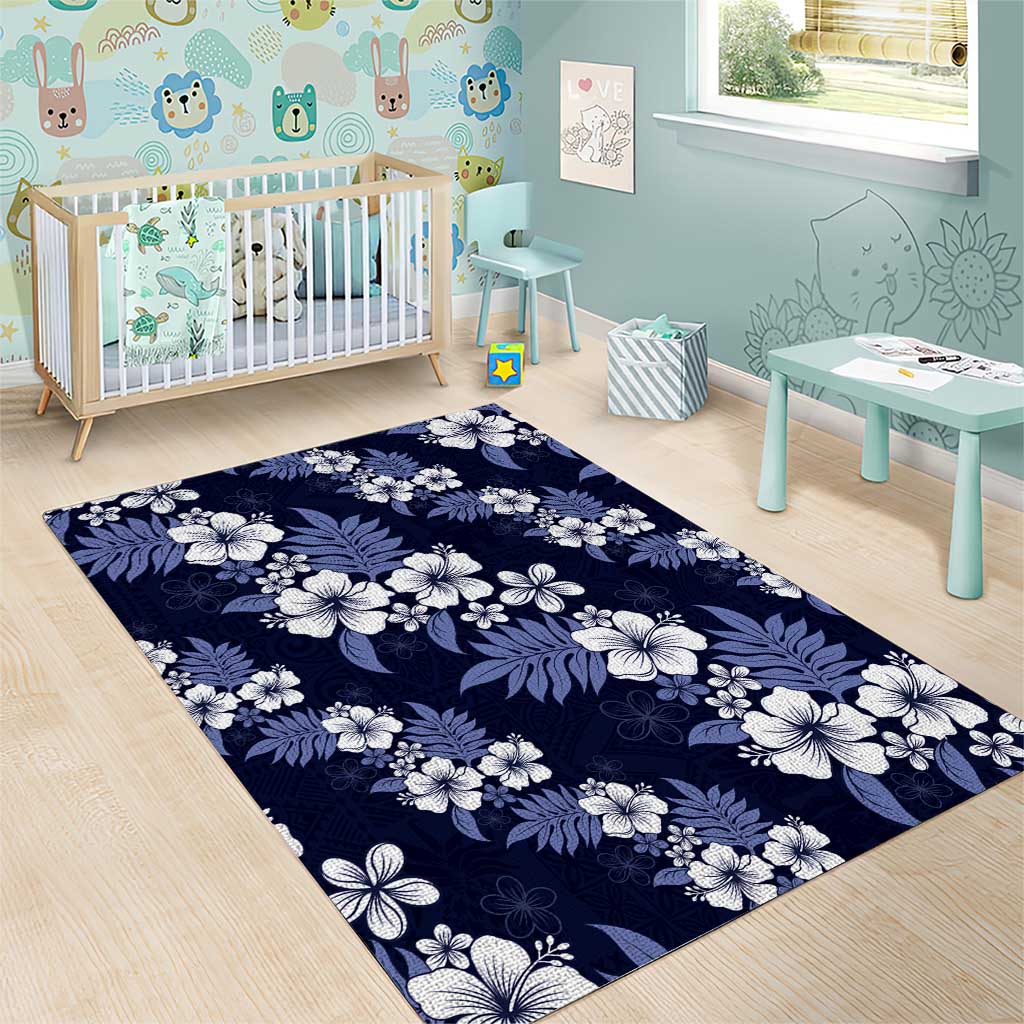 Hawaiian Hibiscus Tribal Floral Blue Area Rug Polynesian Tapa Pattern LT01 - Polynesian Pride