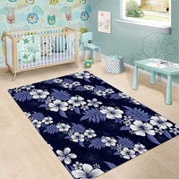 Hawaiian Hibiscus Tribal Floral Blue Area Rug Polynesian Tapa Pattern LT01 - Polynesian Pride