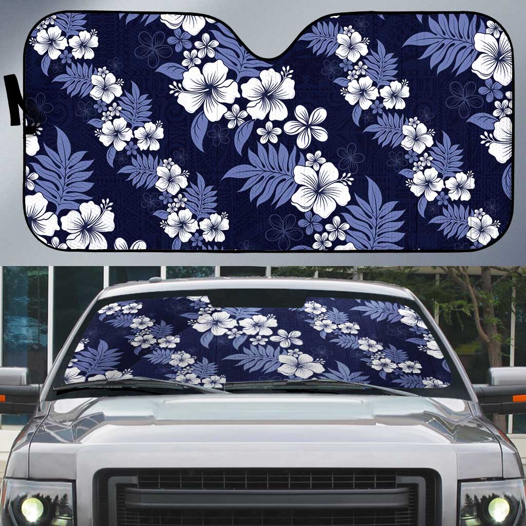 Hawaiian Hibiscus Tribal Floral Blue Auto Sun Shade Polynesian Tapa Pattern LT01 Blue - Polynesian Pride