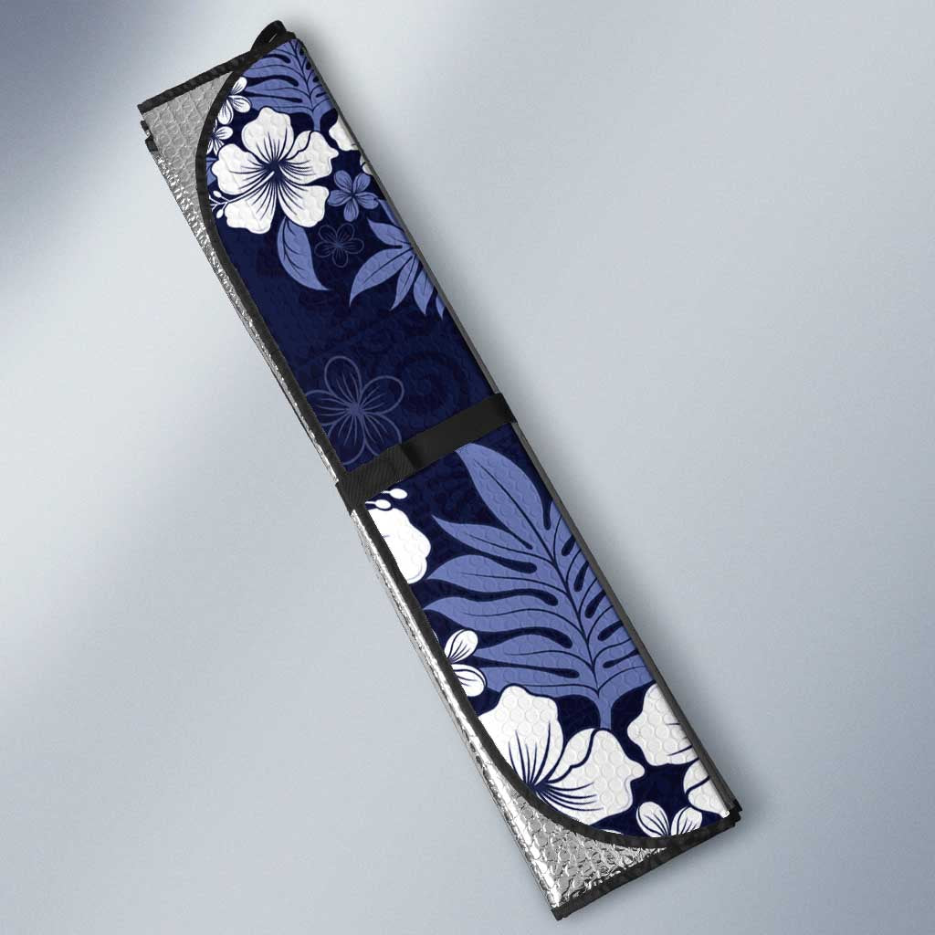 Hawaiian Hibiscus Tribal Floral Blue Auto Sun Shade Polynesian Tapa Pattern LT01 - Polynesian Pride