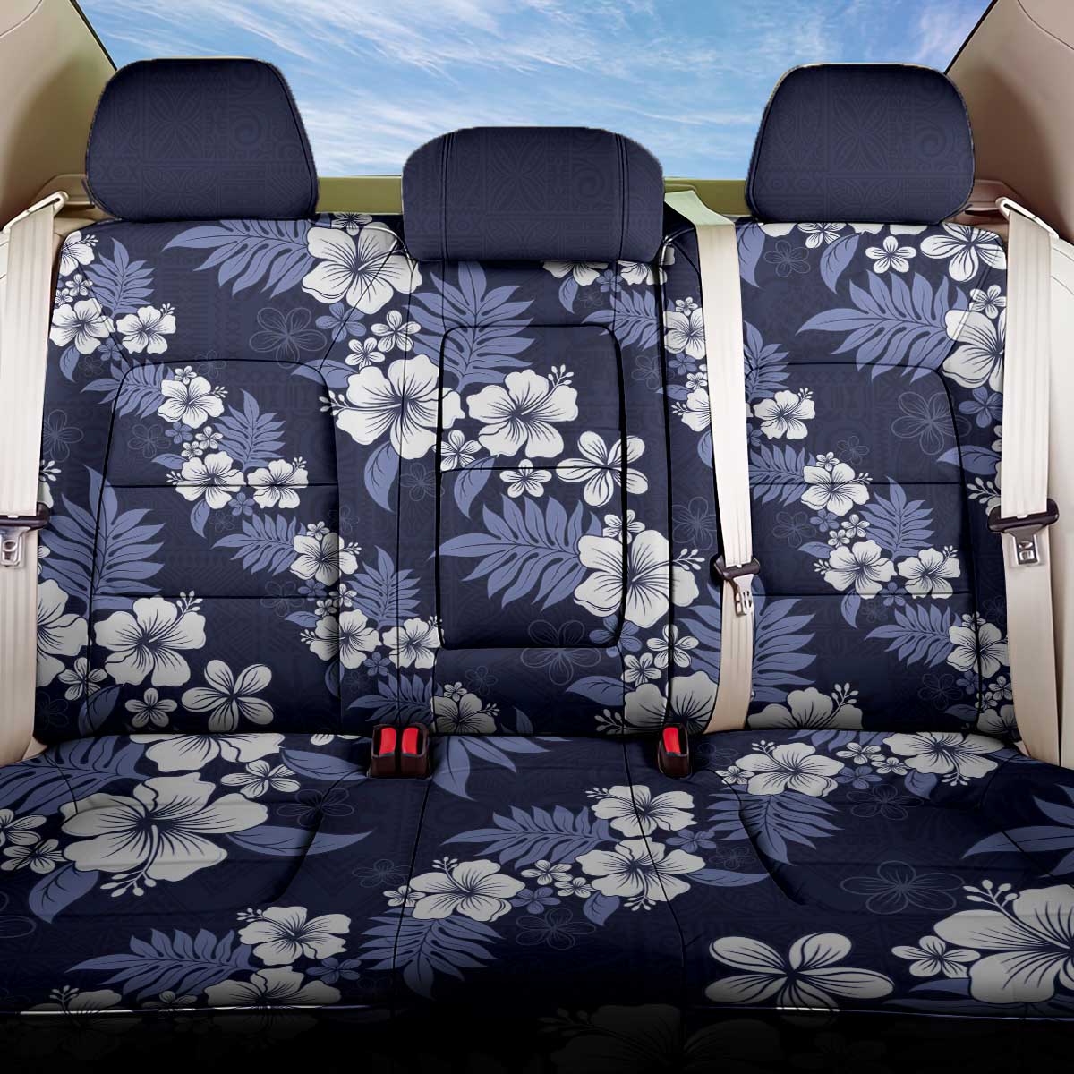 Hawaiian Hibiscus Tribal Floral Blue Back Car Seat Cover Polynesian Tapa Pattern LT01 One Size Blue - Polynesian Pride