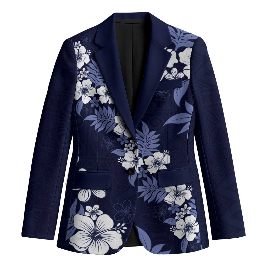 Hawaiian Hibiscus Tribal Floral Blue Blazer Polynesian Tapa Pattern LT01 Unisex Blue - Polynesian Pride