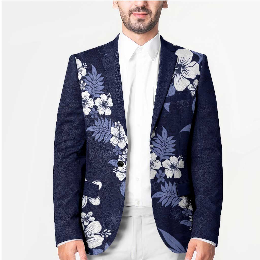 Hawaiian Hibiscus Tribal Floral Blue Blazer Polynesian Tapa Pattern LT01 - Polynesian Pride