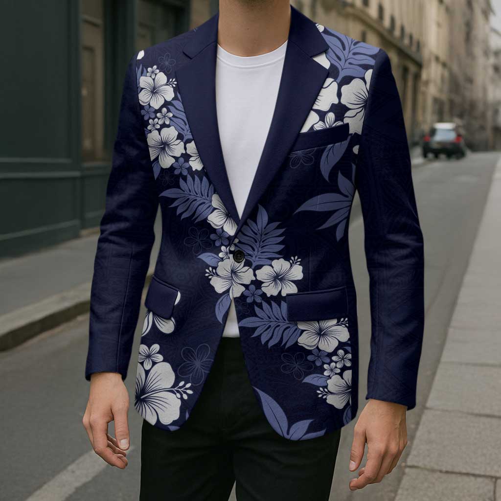 Hawaiian Hibiscus Tribal Floral Blue Blazer Polynesian Tapa Pattern LT01 - Polynesian Pride